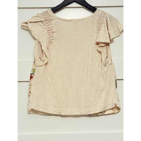 Anthropologie Tiny Flutter-Sleeve Embroidered Floral Top Size XS - Picture 7 of 8